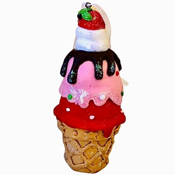 GERSON Ice Cream Cone Christmas Ornament CLAY DOUGH Cherry on Top New 4.5 - Picture 6 of 8